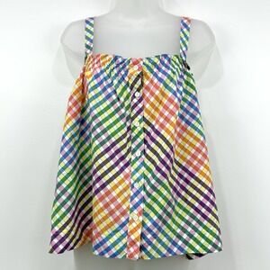 J Crew Top Women's 12 Rainbow Gingham NWT Cottagecore‎ Beach Coastal Vacation